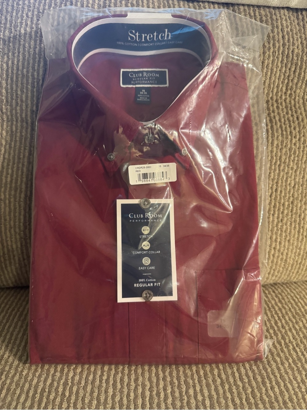 Club Room Men's Stretch Dress Shirt in Burgundy Red